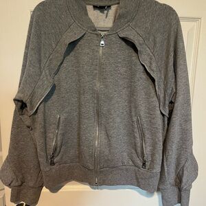 Dkny Gray Bomber Jacket with Ribbed Cuffs and Waistband